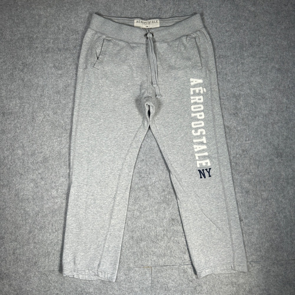 Aeropostale Sweatpants Mens Medium Gray Graphic Logo Fleece Joggers Lounge Gym